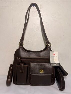 Rosetti Dark Brown Leatherette Shoulder Bag and Bonus Accessories